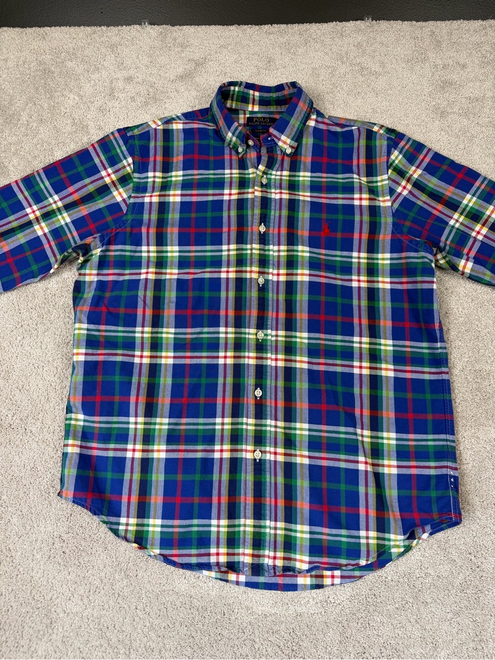 Polo Ralph Lauren Men’s Blue Plaid Button Down Shirt Long Sleeve Red  Pony L‎